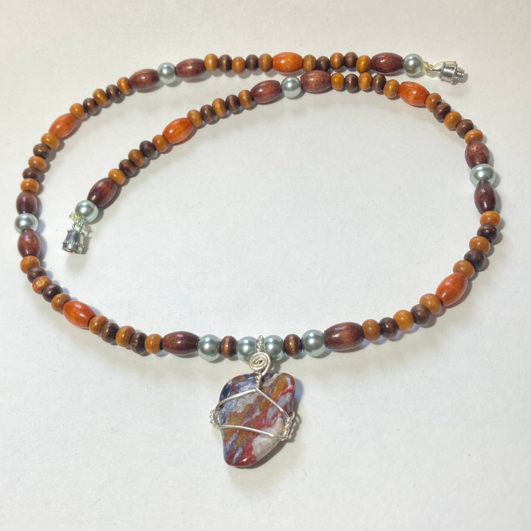 Wire wrapped arizona jasper with wood beads and accents