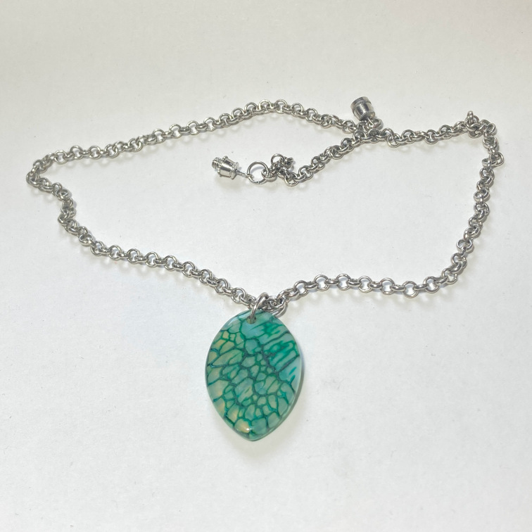 Heat-treated jasper on a simple metal chain