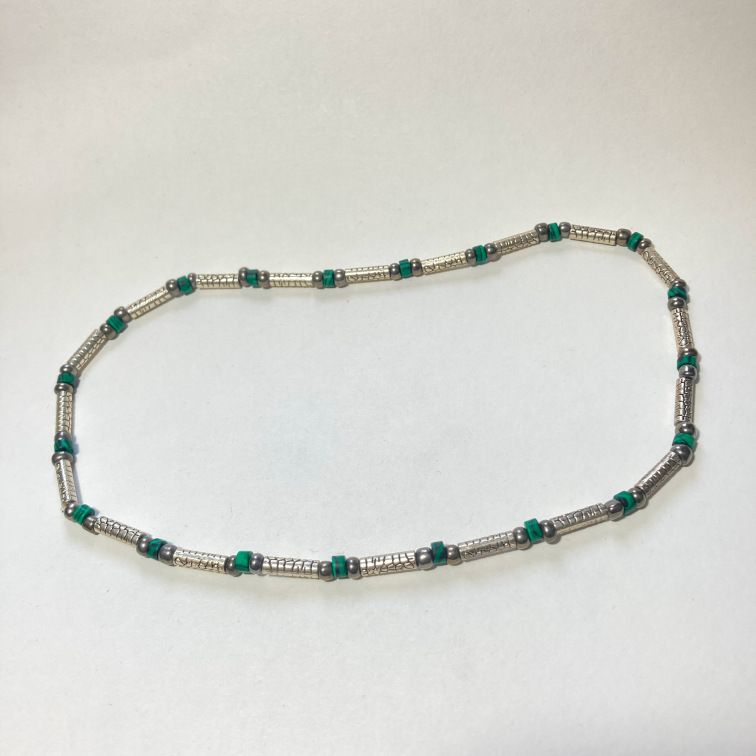 Patterned metal tubes and malachite beads