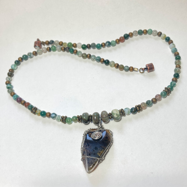 Hand-wrapped piece of Minnesota agate with assorted jasper beads